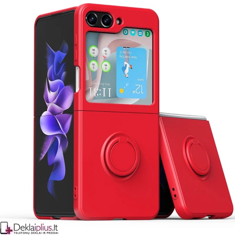 Plastikinis dėklas su žiedu ir kameros apsauga - raudonas (Samsung Z Flip 6/Z Flip 7 Fe) Plastikinis dėklas su žiedu ir kameros apsauga - raudonas (Samsung Z Flip 6/Z Flip 7 Fe)